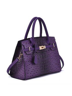 new DARK PURPLE color Mellow World VIRGINIA Croc/Ostrich Pattern Handbag
